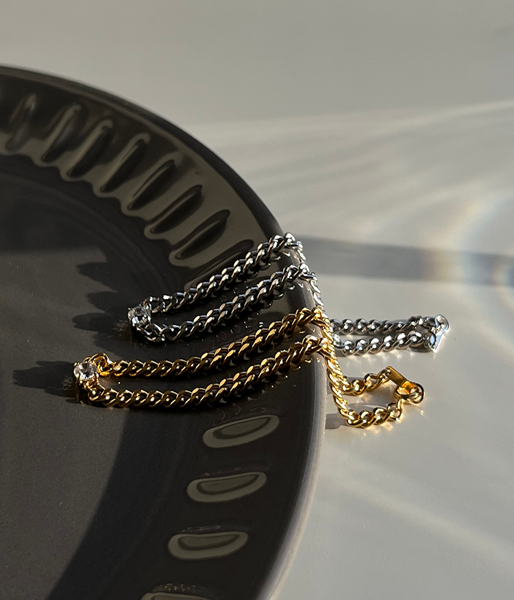 【129カット】#229 flat link chain bracelet【YG】