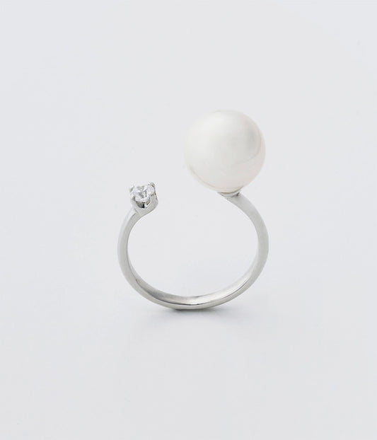【129カット】#007 pearl open ring 【WH】